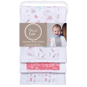 New Jumbo Burp Cloths for Baby Girl. Fox/Arrow/Floral. Set of 3.